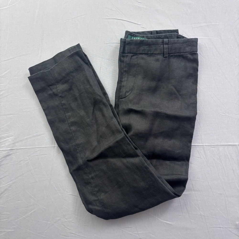 Lauren Ralph Lauren Black 100% Linen Straight Leg Trousers Pants Womens 4‎